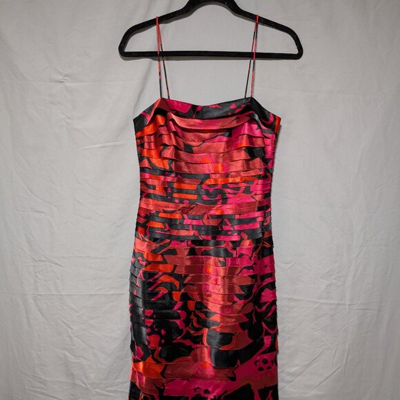 JS Collections Women's Orange Pink‎ Black Abstract Layered Cocktail Dress Size 6 - Picture 1 of 8